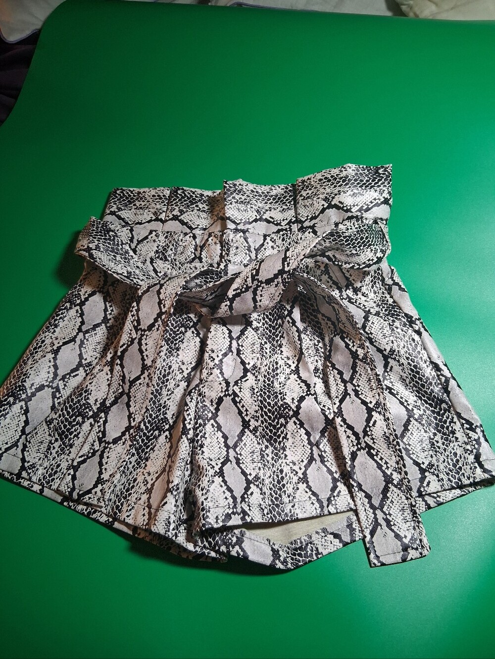 Snake Print Paperbag Waist Shorts in Black & White